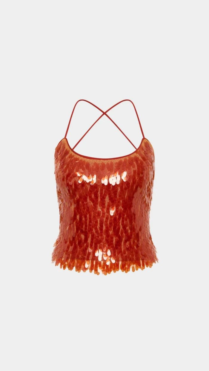 Backless Top | Burnt Orange Sequin
