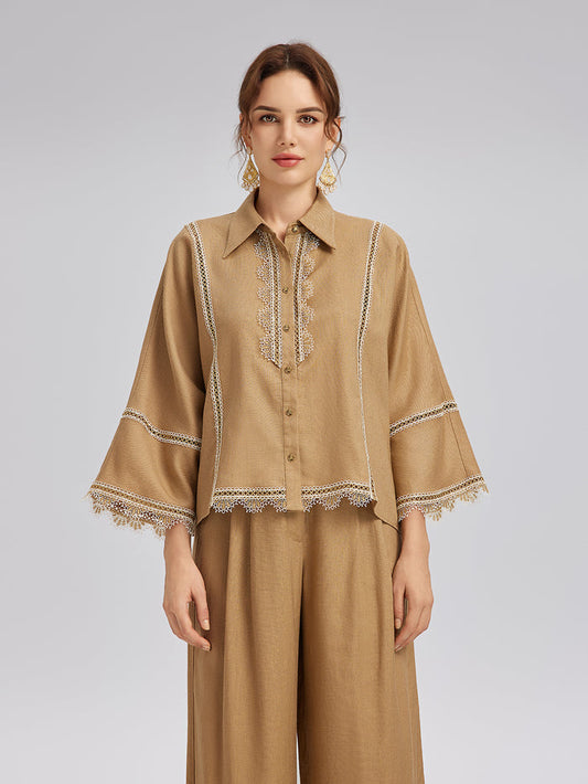 Baroque Lace-Trim Linen Shirt