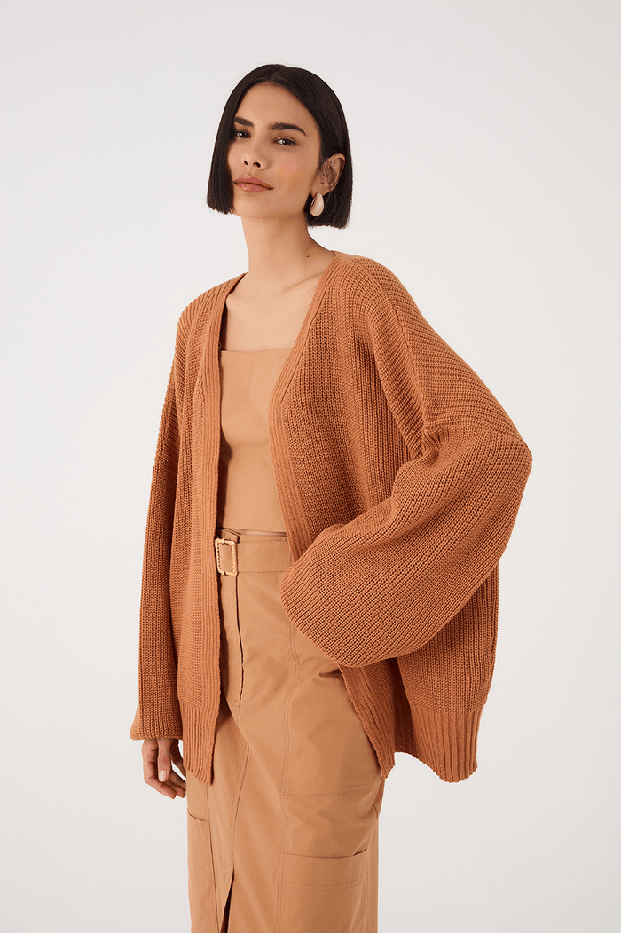 Beige Leme Oversized Dropped Shoulder Tricot Cardigan_9