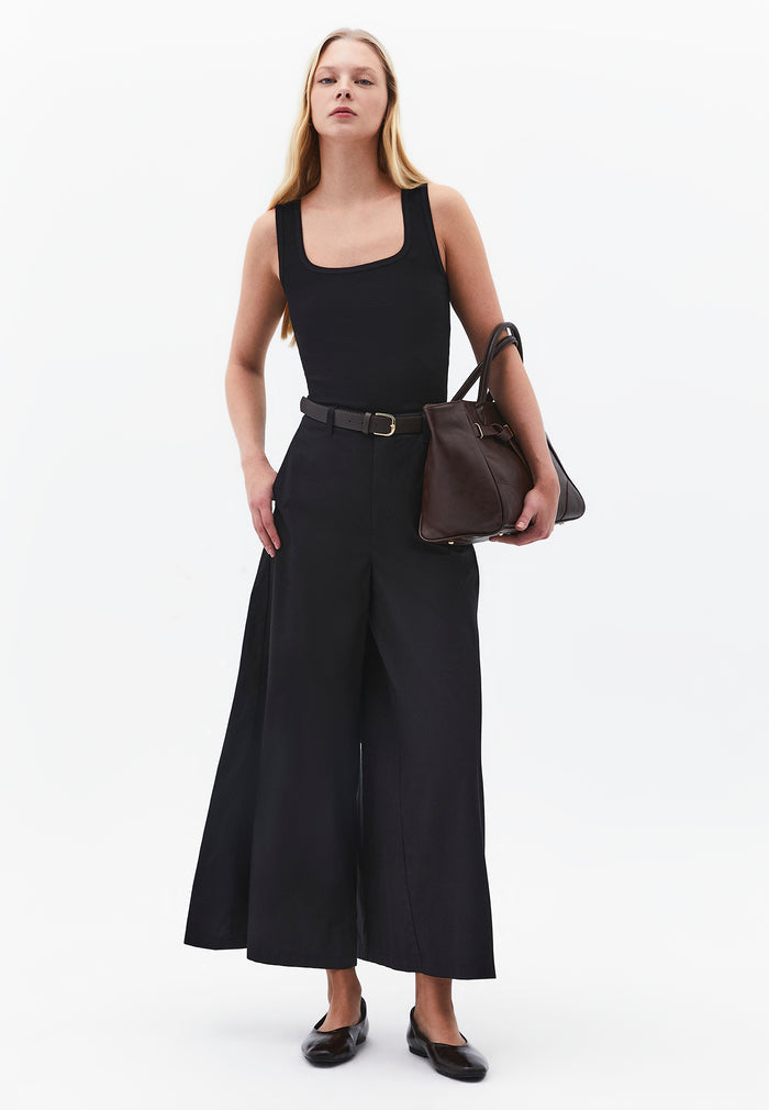 Belted Detail Ultra High Waist Wide Leg Trousers - BLACK