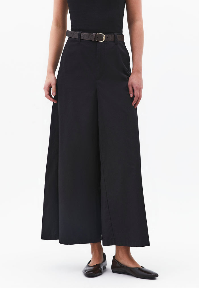 Belted Detail Ultra High Waist Wide Leg Trousers - BLACK