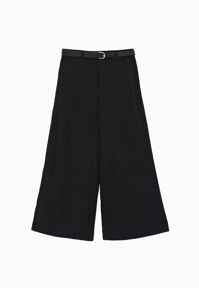 Belted Detail Ultra High Waist Wide Leg Trousers - BLACK