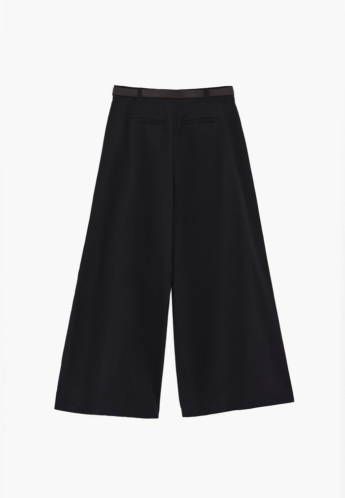 Belted Detail Ultra High Waist Wide Leg Trousers - BLACK