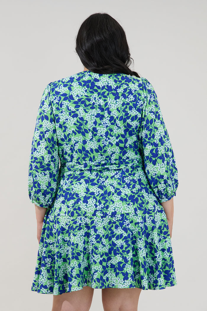Berta Wrap Ruffle Mini Dress Floral Curve