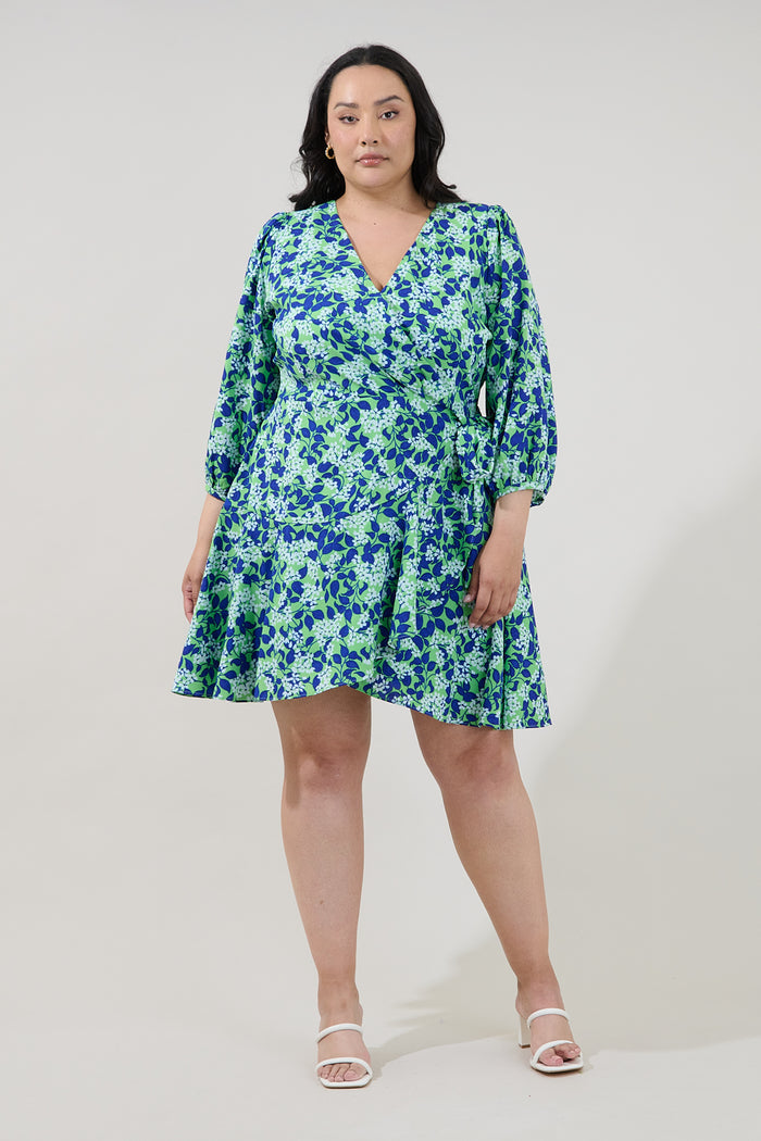 Berta Wrap Ruffle Mini Dress Floral Curve