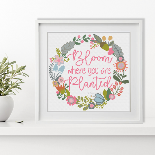Bloom where you are planted Cross Stitch Pattern by Peppermint Purple