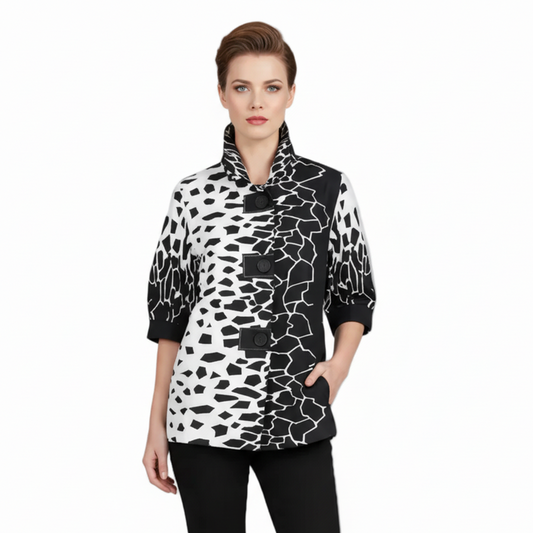 Bold Black & White Two-Tone Geometric Print Jacket - 5039