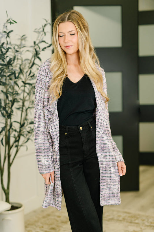 Brixton Tweed Midi Blazer in Lavender Ivory by Dear Scarlett