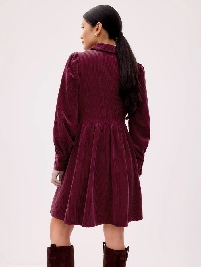 Burgundy Cord Zip Front Mini Dress