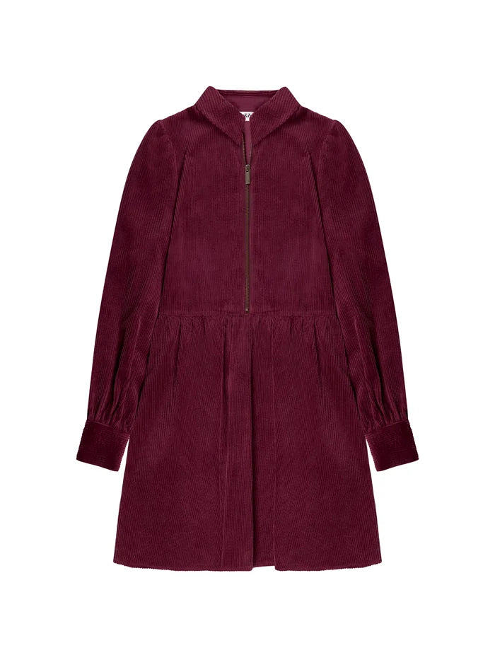 Burgundy Cord Zip Front Mini Dress