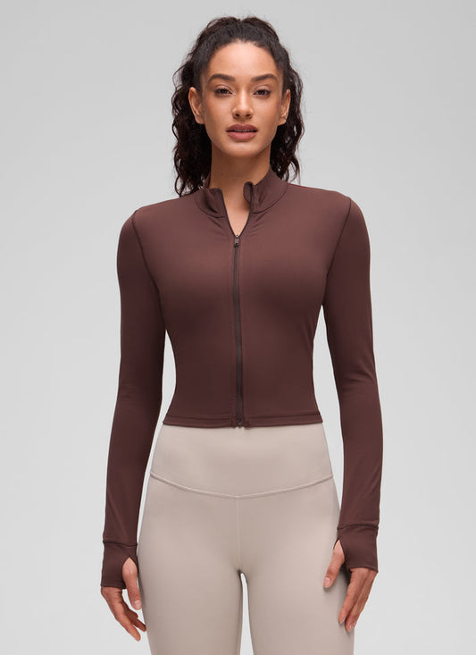 CRZ YOGA Women's Butterluxe Cropped Outerwear Full Zip Jackets Taupe
