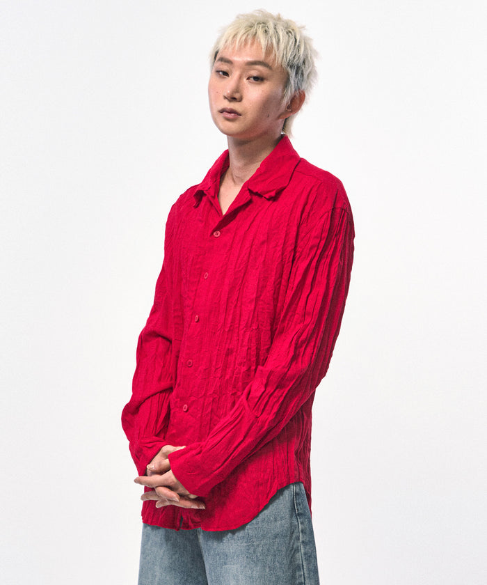 c wear crinkle linen shirts red クリンクル 質感