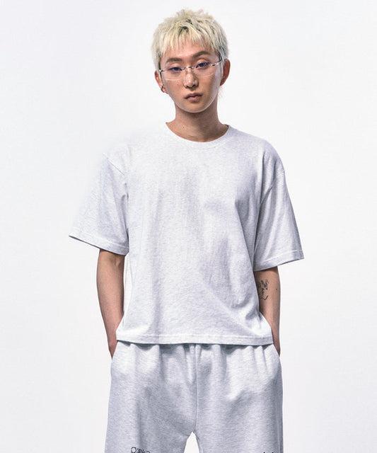 c wear メンズ クロップtシャツ メランジホワイト フロントビュー