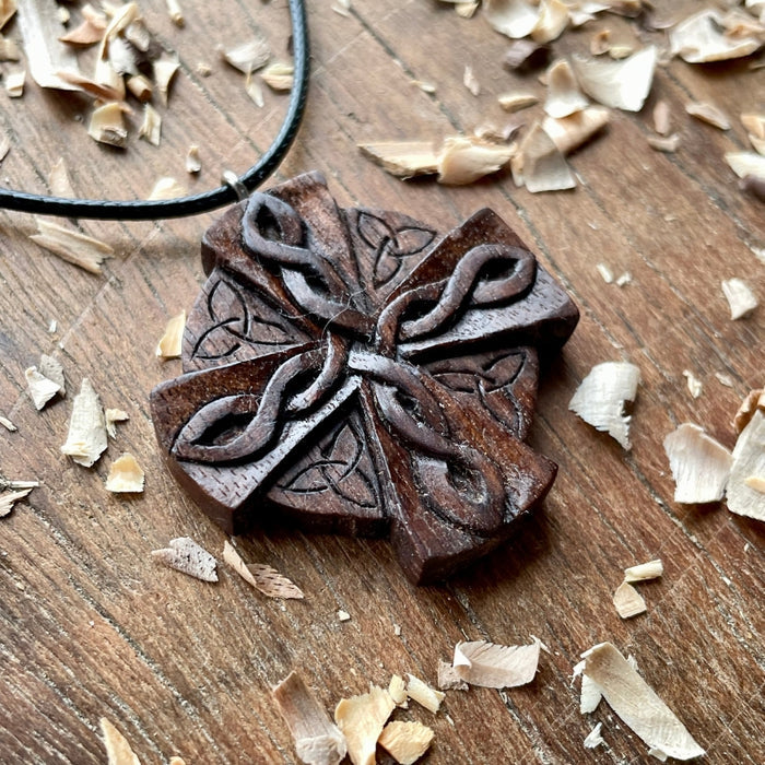 vkngjewelry Pendant Handcarved Unique Celtic Cross Knots Triquetra Pendant