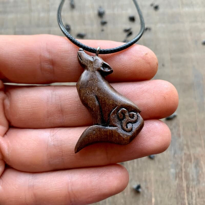 vkngjewelry Pendant Unique Walnut Wood Wolf and Triskelion  Pendant