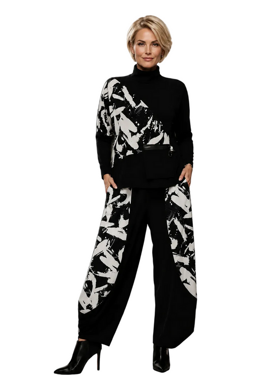 Colorblock Print Harem Pant in Ivory/Black - 7391P-IVO