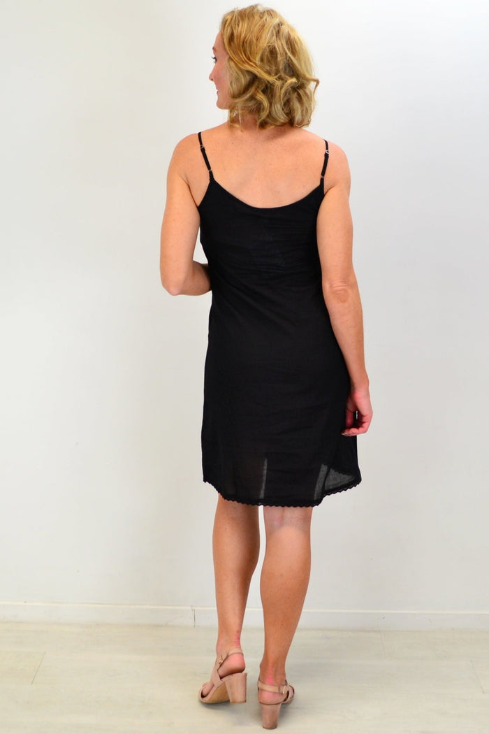 Nude cotton slip with lace trim by I Love Tunics, showcasing soft fabric and delicate lace detail on the neckline.