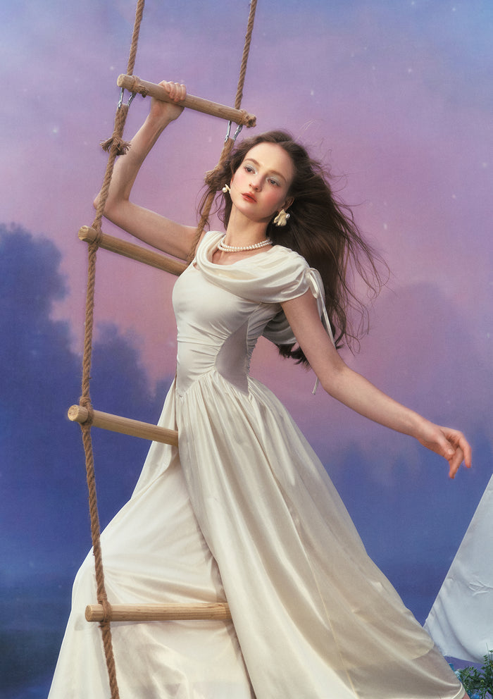 Lacemade white satin prom dress - graceful fairycore wedding aesthetic