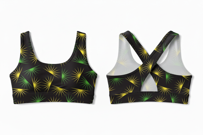 Crop top with yellow and green starburst pattern