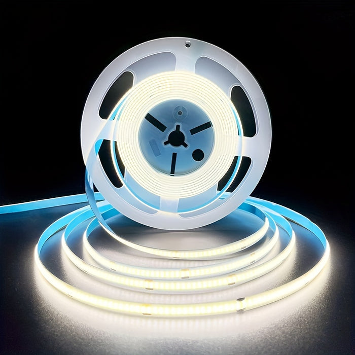 close-up of cool white dotless LED strip on bench