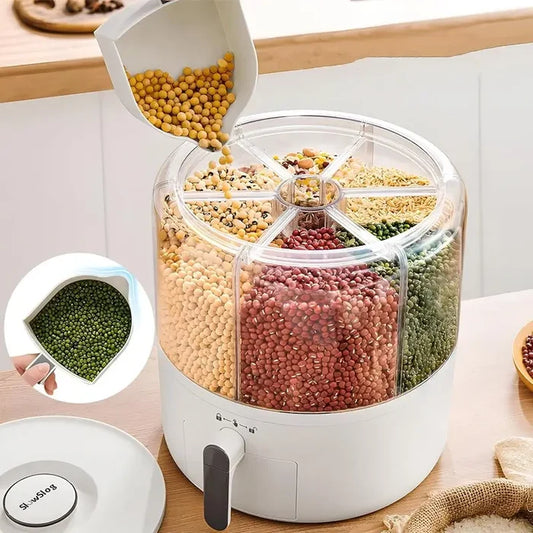 ECOCO 360° Rotary Grains Storage Box – Divided Rice & Cereal Dispenser”