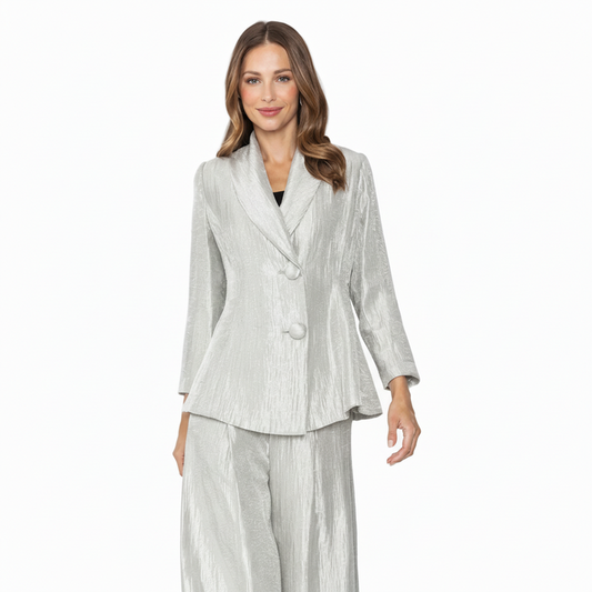 Elegant Shawl Collar Blazer in Silvery Taupe - 7250J