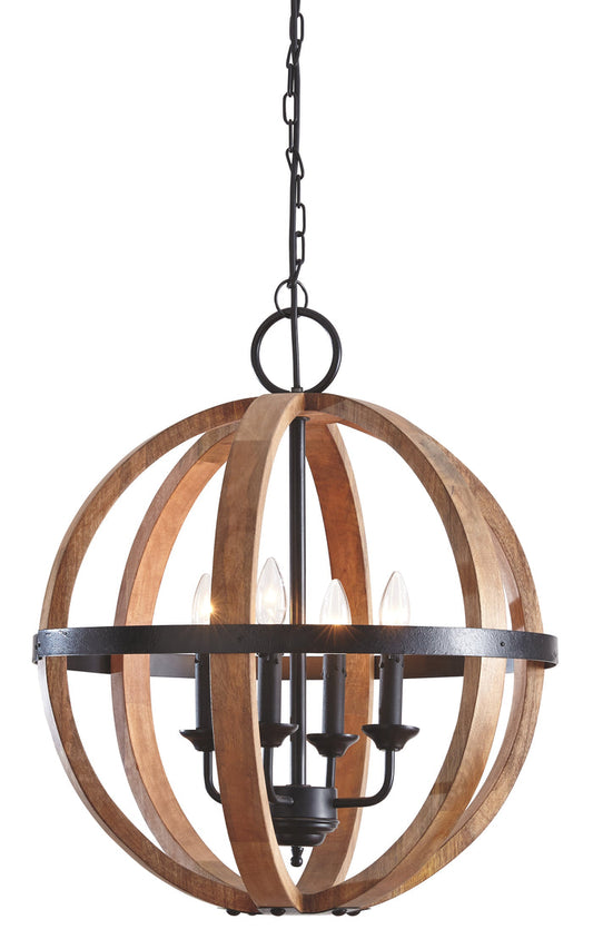 Emilano L000478 BlackNatural Wood Pendant Light 1CN