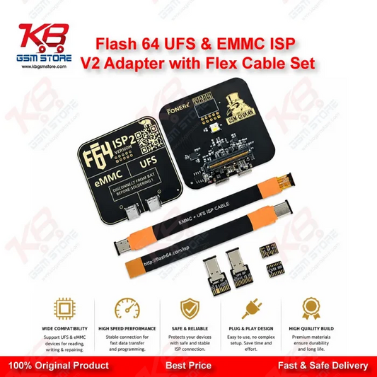Flash 64 UFS & EMMC ISP V2 Adapter with Flex Cable Set – F64 ISP Board Pakistan