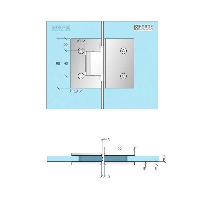 FORGE Frameless Shower Hinge Glass to Glass 180 Degrees - Antique Brass - Image 3