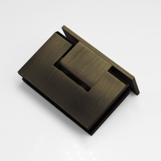 FORGE Frameless Shower Hinge Glass to Wall L-Shape 90 Degrees - Dark Antique Brass - Image 1