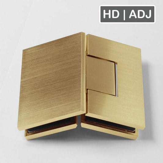 Forge Frameless Shower Hinge Heavy Duty Adjustable Glass to Glass 135 Degrees - Brushed Brass - Image 1