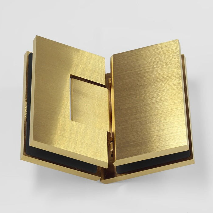Forge Frameless Shower Hinge Heavy Duty Adjustable Glass to Glass 135 Degrees - Brushed Brass - Image 2