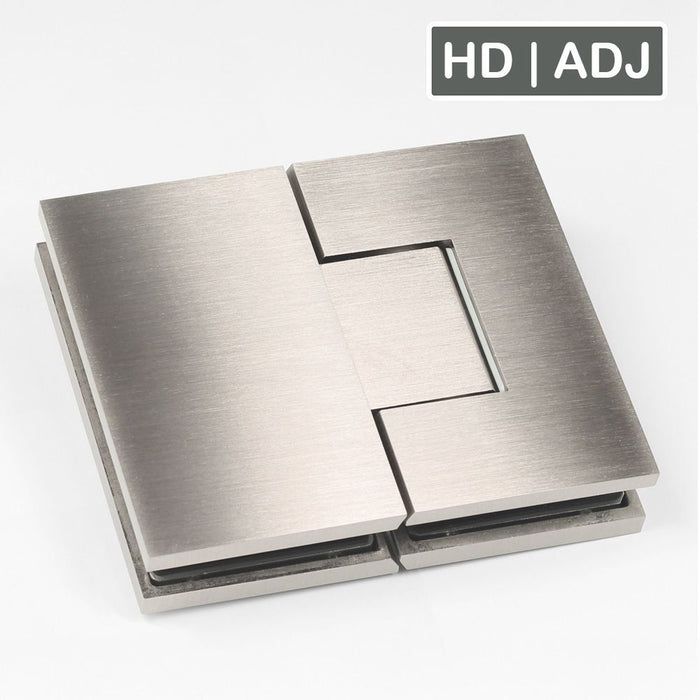 Forge Frameless Shower Hinge Heavy Duty Adjustable Glass to Glass 180 Degrees - Brushed Nickel - Image 1