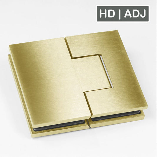 Forge Frameless Shower Hinge Heavy Duty Adjustable Glass to Glass 180 Degrees - NERO Brushed Gold - Image 1