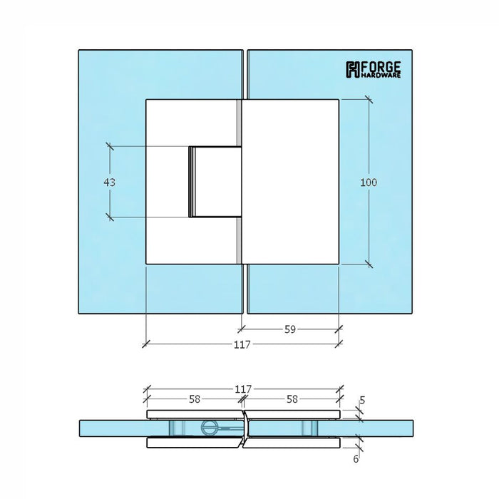 Forge Frameless Shower Hinge Heavy Duty Adjustable Glass to Glass 180 Degrees - Brushed Nickel - Image 3