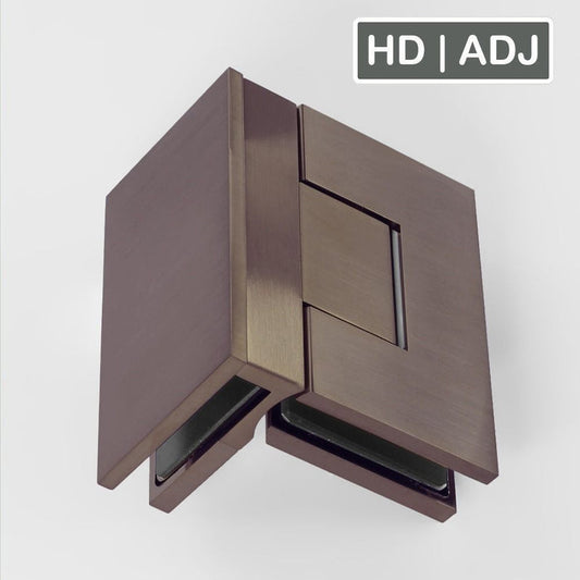 Forge Frameless Shower Hinge Heavy Duty Adjustable Glass to Glass 90 Degrees - NERO Brushed Bronze - Image 1