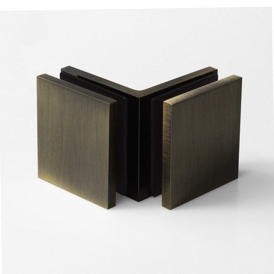 Forge Frameless Shower Screen Bracket Square Glass to Glass 90 Degrees Corner - Dark Antique Brass - Image 1