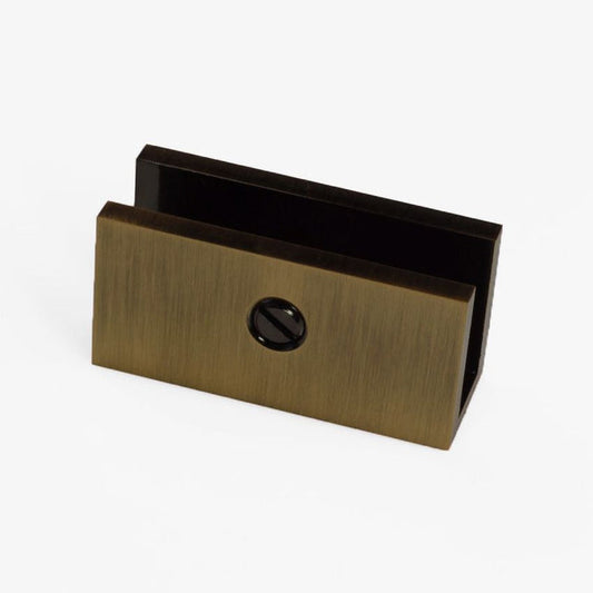 Frameless Shower Screen U Bracket Square - Antique Brass - Image 1