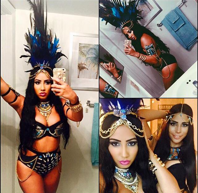 Full Turquoise Rihanna Inspired Samba Costume Cosplay Dance Rave Cage Bra Halloween Burlesque Show Girl