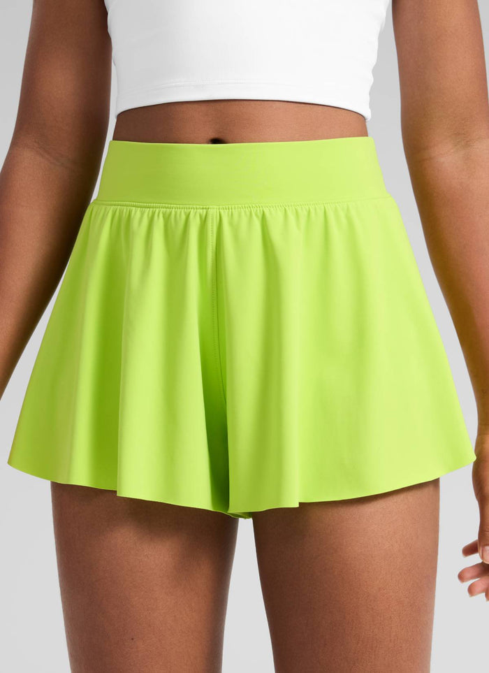 CRZ YOGA Girls Sports High Rise Pocket 2 in 1 Flowy Shorts 2.5'' Chartreuse