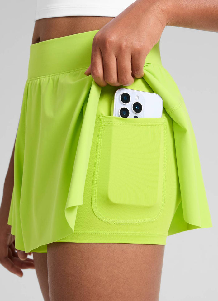 CRZ YOGA Girls Sports High Rise Pocket 2 in 1 Flowy Shorts 2.5'' Chartreuse