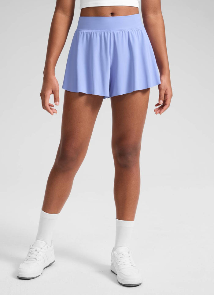 CRZ YOGA Girls Sports High Rise Pocket 2 in 1 Flowy Shorts 2.5'' Periwinkle Purple