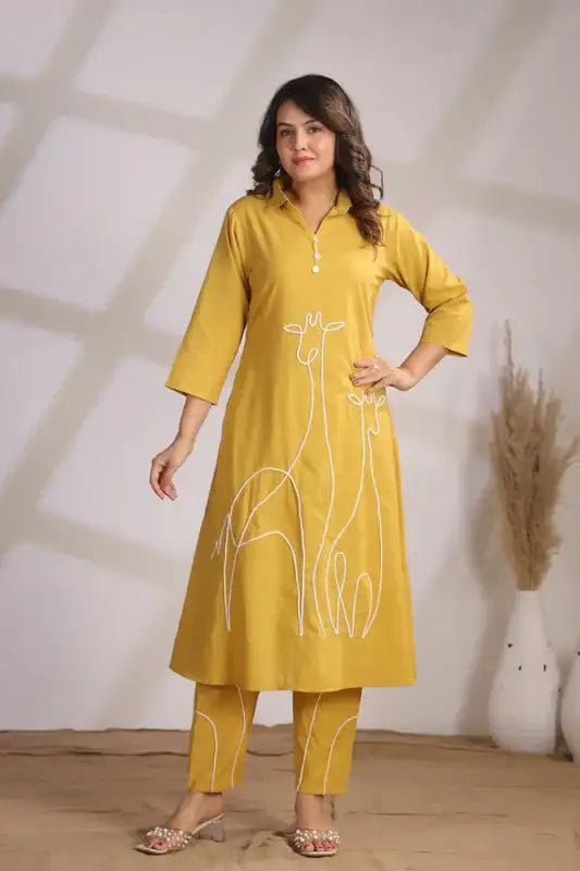 Golden Giraffe Mustard Yellow Cotton Co-ord Set