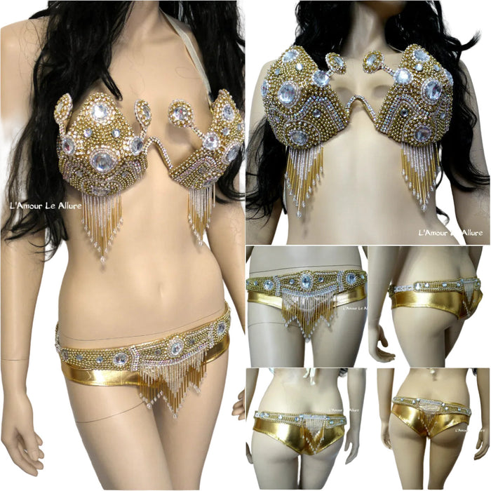 Golden Goddess Samba Carnival Dance Costume Rave Burlesque Showgirl
