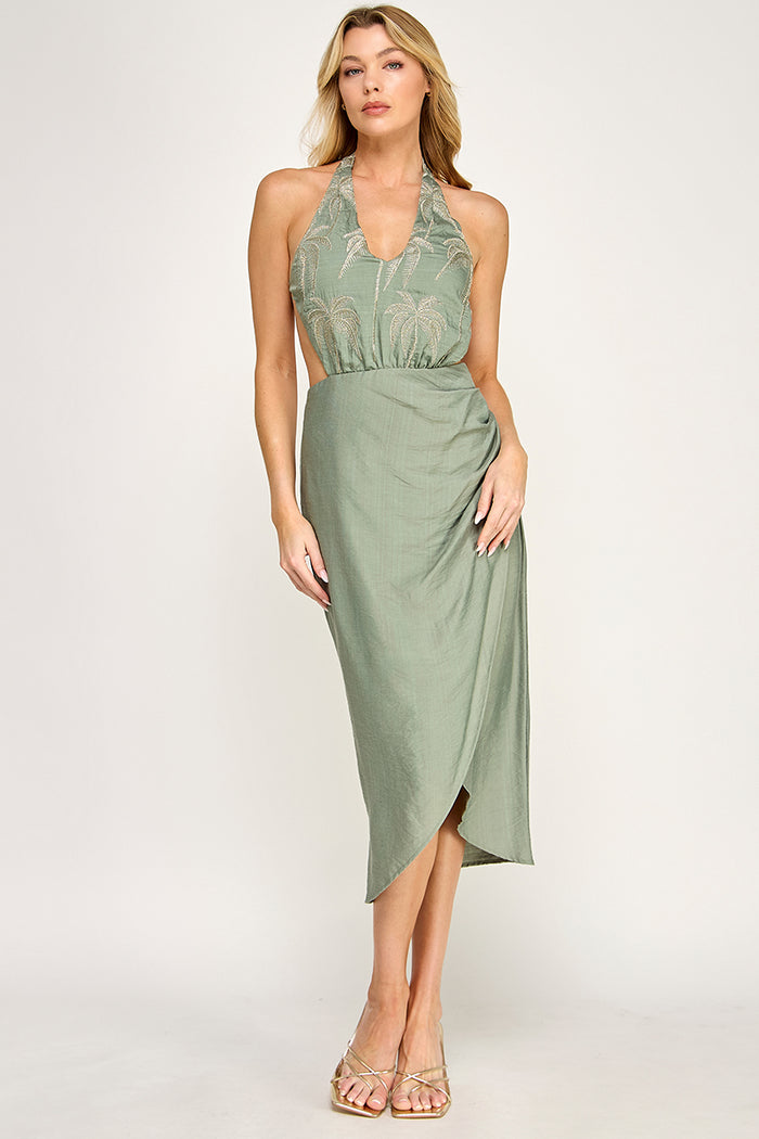 Golden Palm Tree Midi Dress