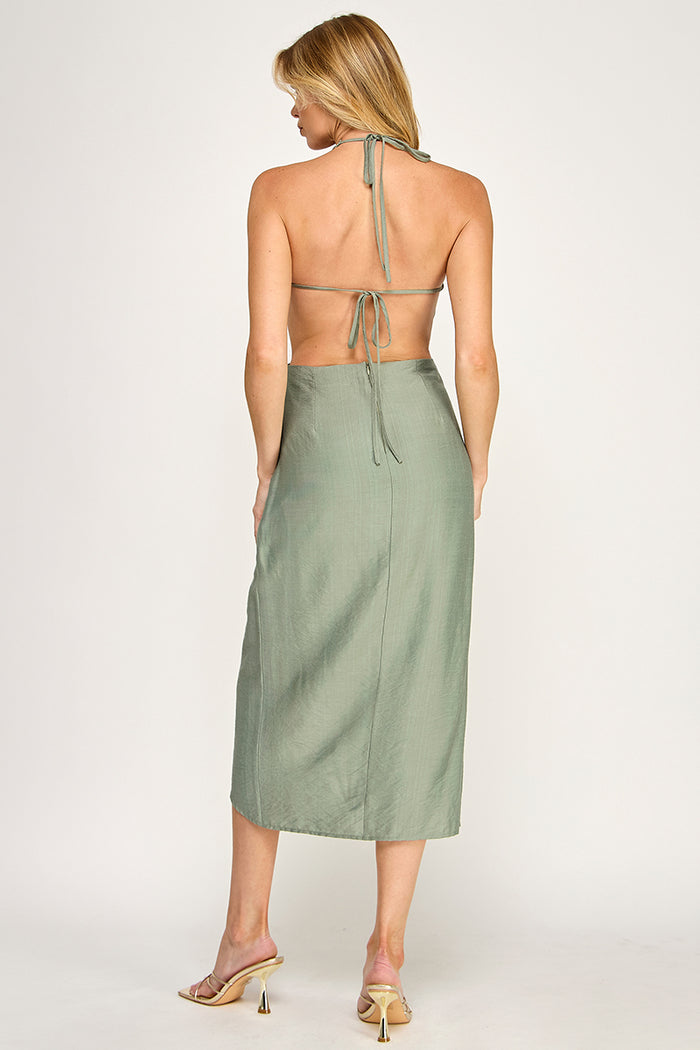 Golden Palm Tree Midi Dress