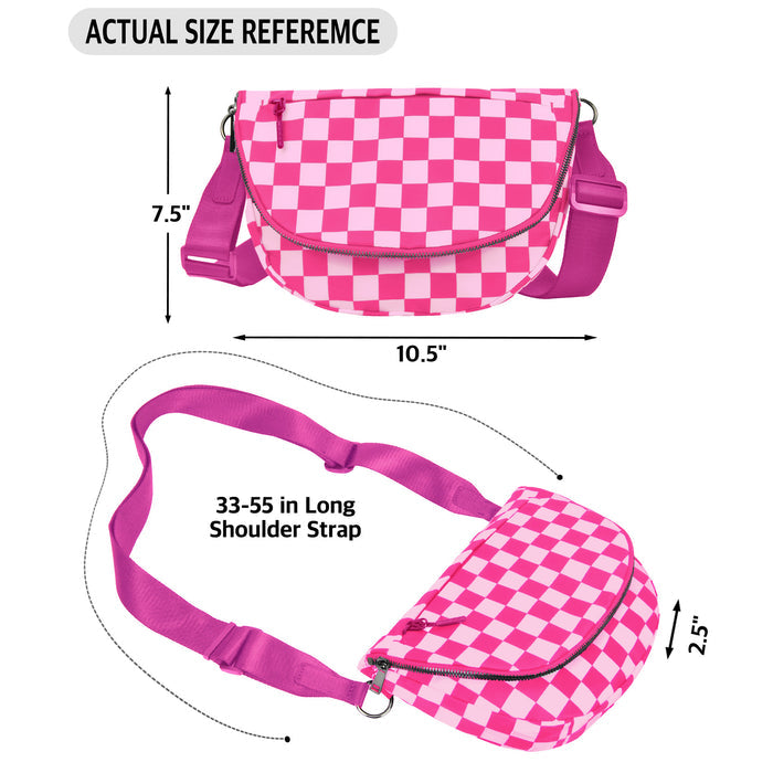 Hot Pink Checkered Crescent Hobo Crossbody Bag