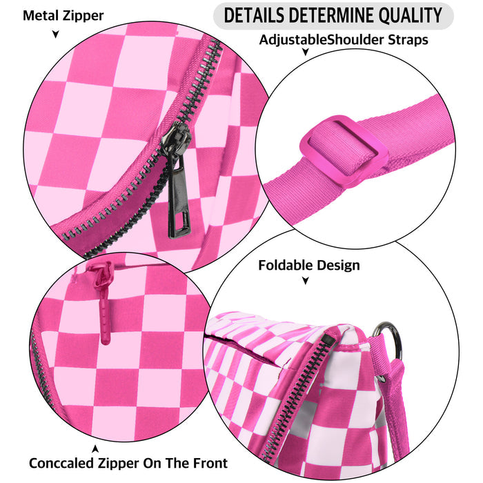 Hot Pink Checkered Crescent Hobo Crossbody Bag