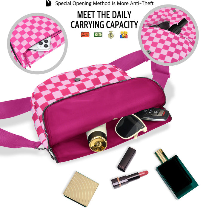 Hot Pink Checkered Crescent Hobo Crossbody Bag