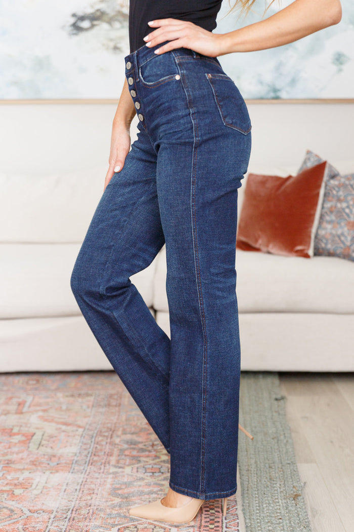 Judy Blue High Rise Button Fly Non Distressed Straight Leg Jeans - size 24